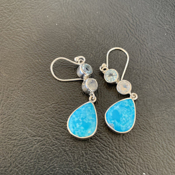 Blue Kingman Turquoise Topaz Navajo Dangle Earrings | Sterling Silver | Authentic Native American Handmade | 11590