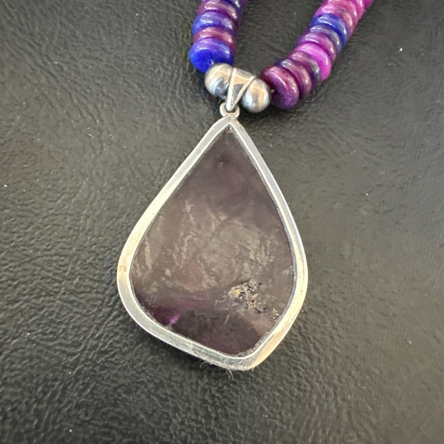 Purple Stone Pendant Navajo Pearls Sterling Silver Necklace 23" 17936