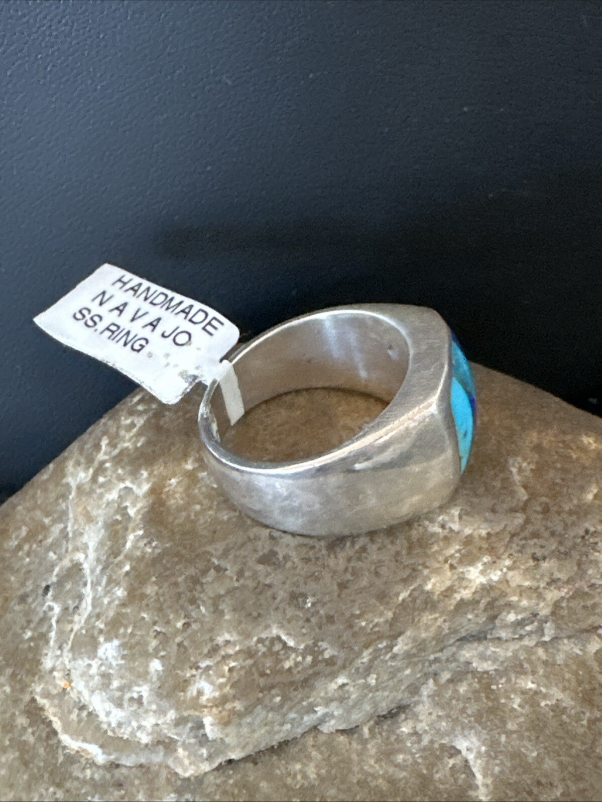 MultiColor Navajo Sterling Turquoise Lapis Inlay Ring Sz 10 18816