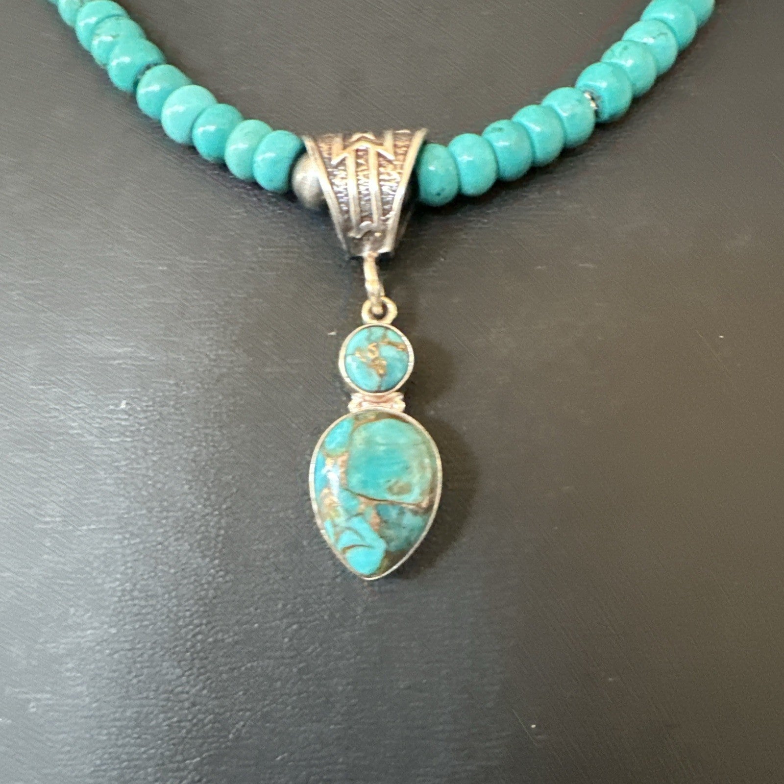 Blue Mohave Turquoise Cluster Pendant Navajo Sterling Silver Necklace 20" 19720