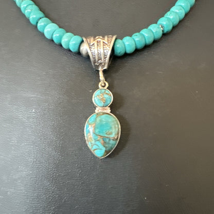 Blue Mohave Turquoise Cluster Pendant Navajo Sterling Silver Necklace 20" 19720