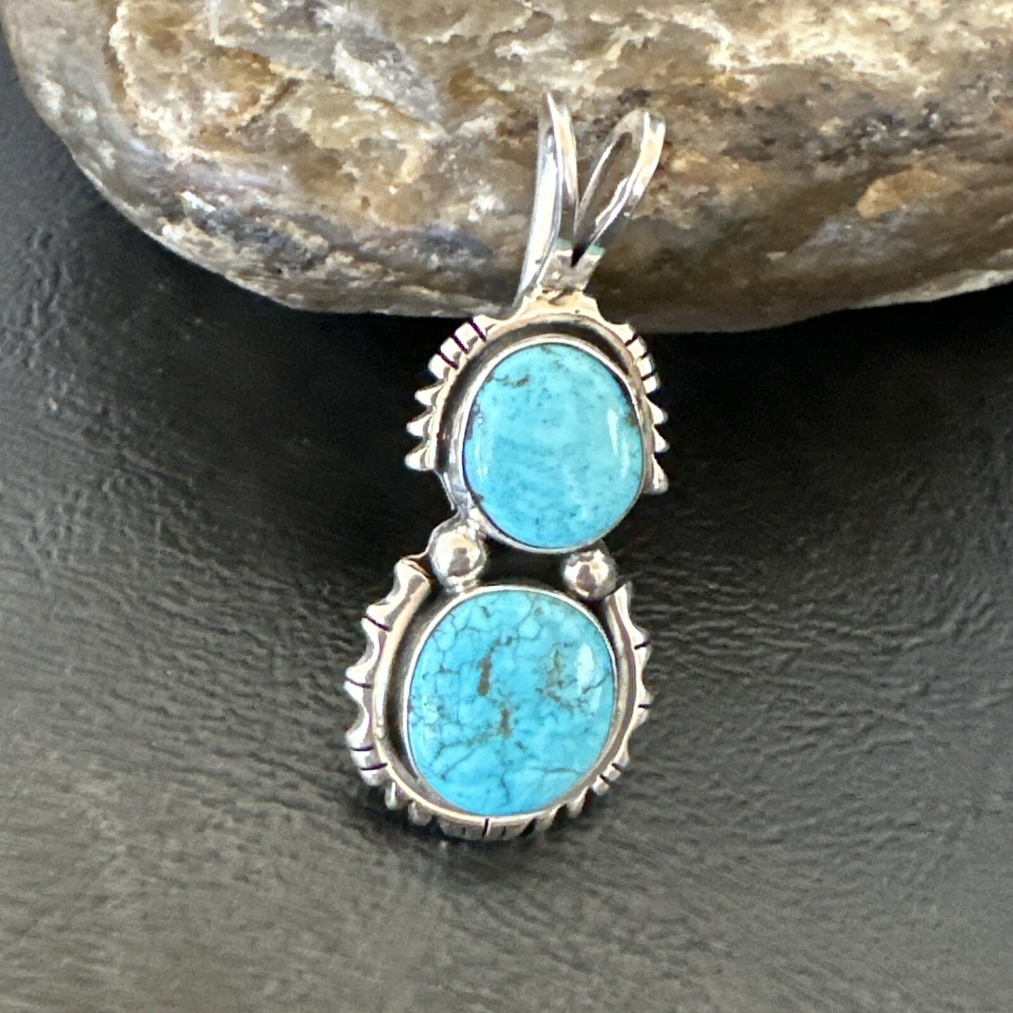 Blue Turquoise 2 Stone Navajo Sterling Silver Cluster Pendant Only 18350