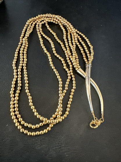 Gold Filled 3 Strand Bead Sterling Silver Necklace 24” 18647