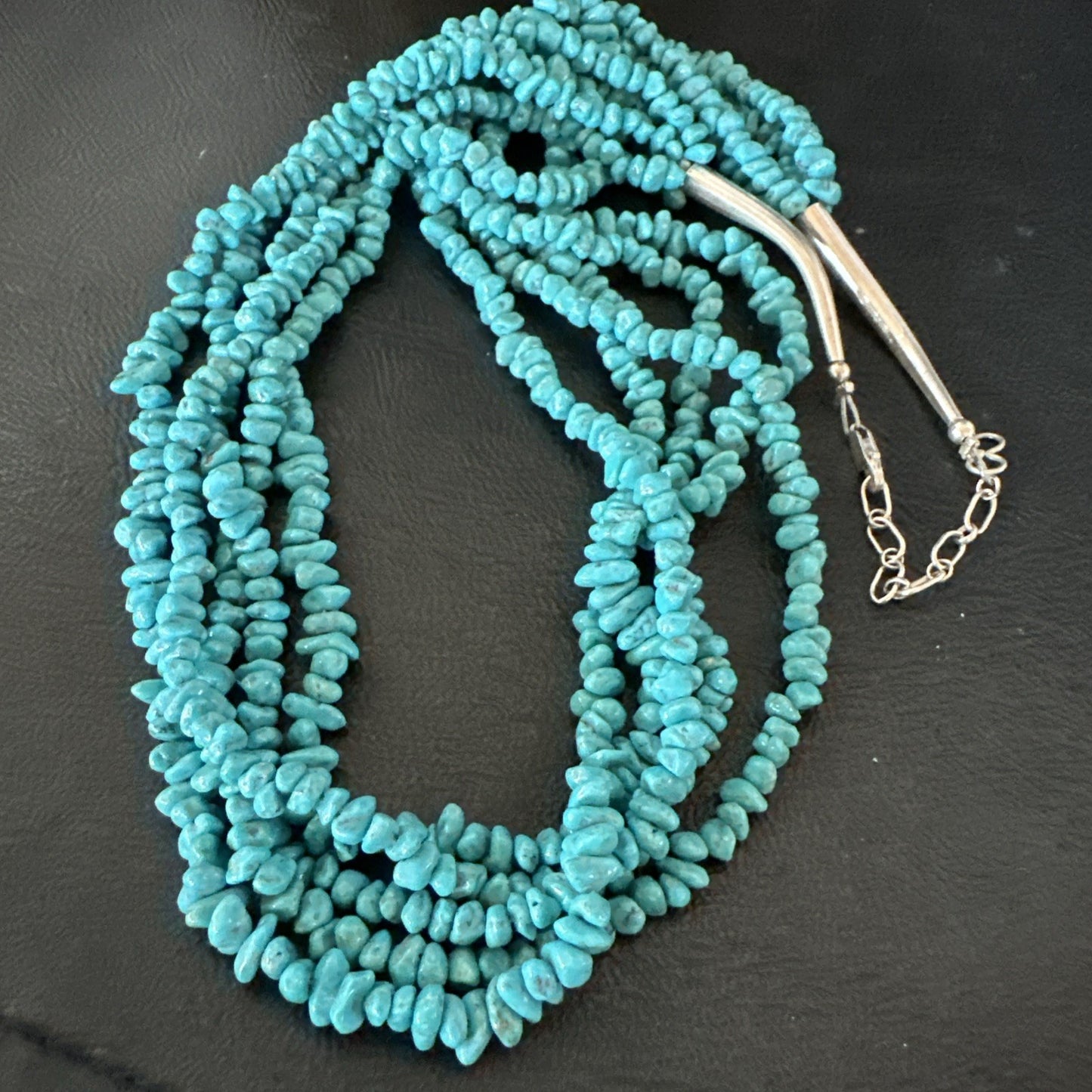 Navajo Sterling Silver  Nugget SB Blue Turquoise 5 Strands Necklace 20” 19662