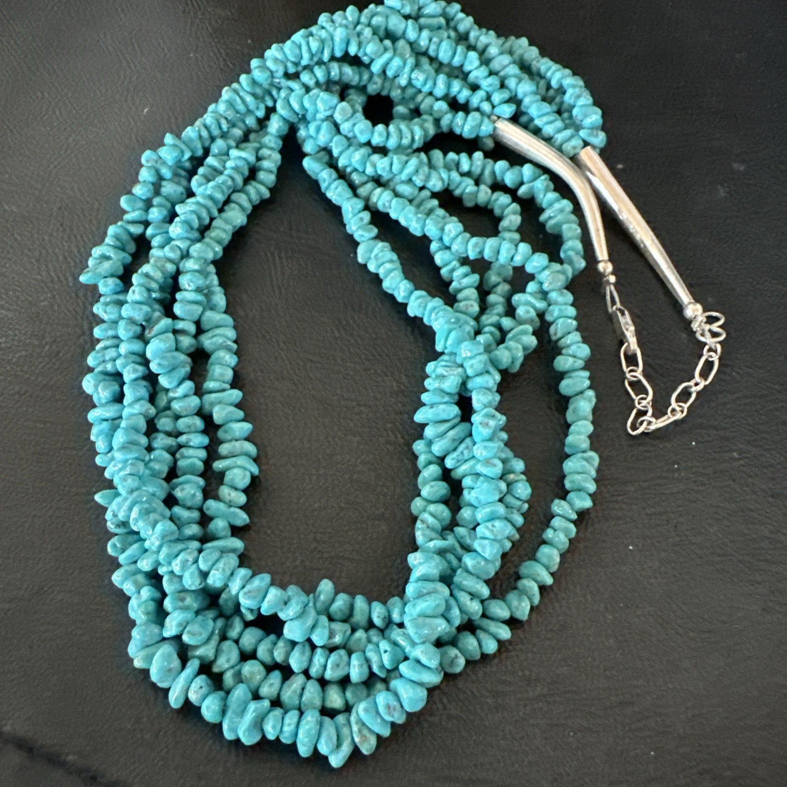 Navajo Sterling Silver  Nugget SB Blue Turquoise 5 Strands Necklace 20” 19662
