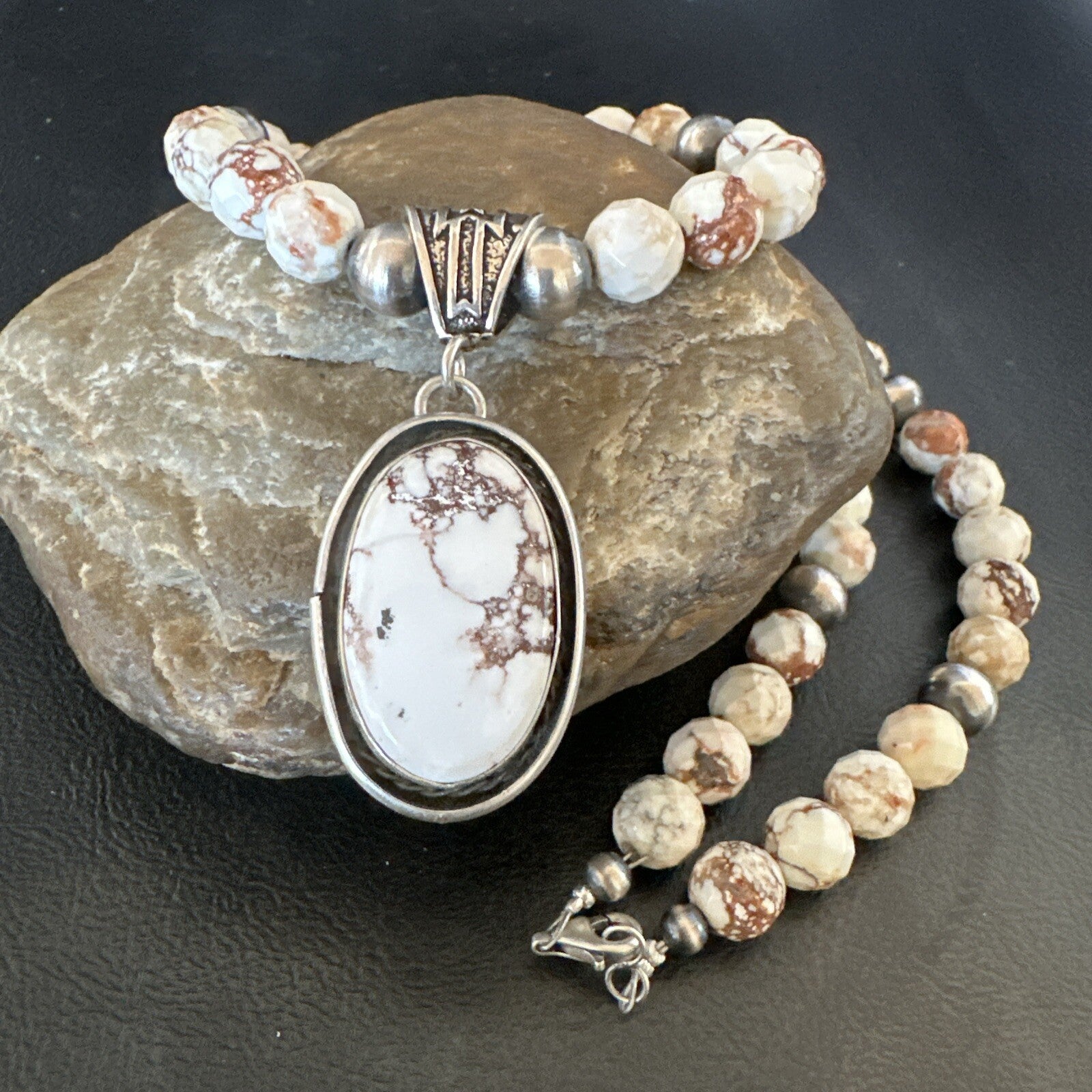 Wild Horse Turquoise Pendant Sterling Silver Beads Howlite Necklace 18031