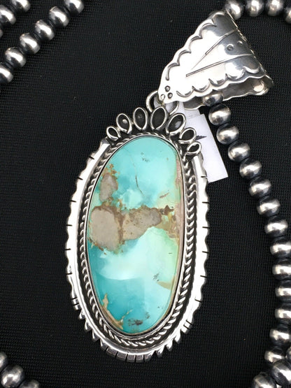 Royston Turquoise Pendant Navajo Pearls Sterling Silver Necklace 4820