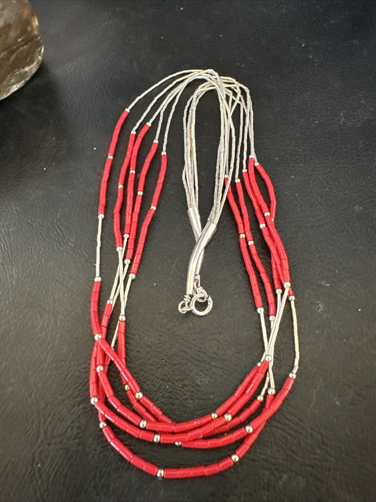 Red Coral Heishi Liquid Sterling Silver 5S Necklace 20" 17739