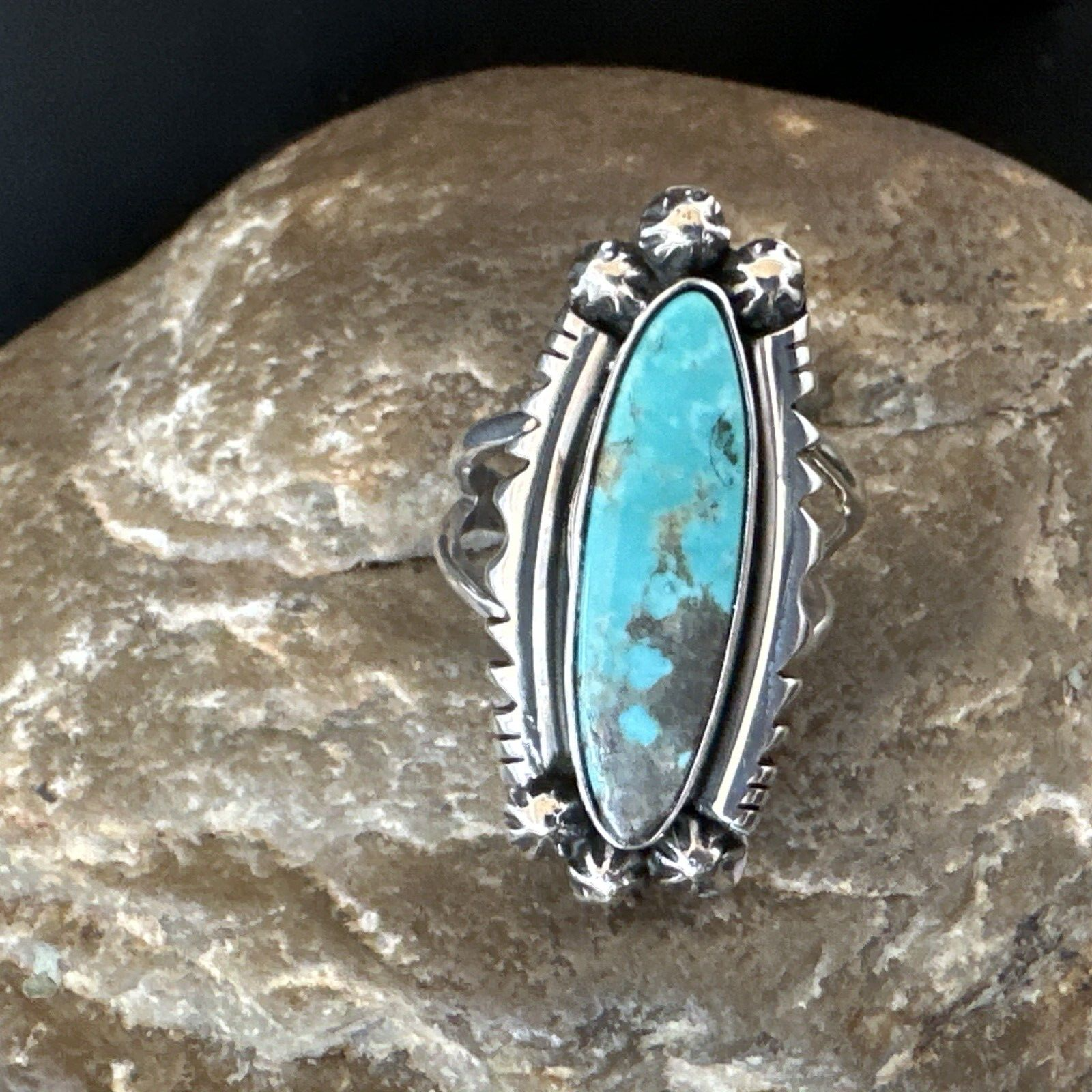 Blue Kingman Turquoise Native American Navajo Sterling Silver Ring Size 7 18630