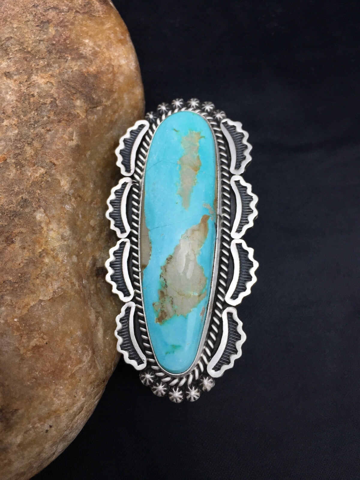 Blue Royston Turquoise Navajo Indian Sterling Silver Ring Size 9 3105