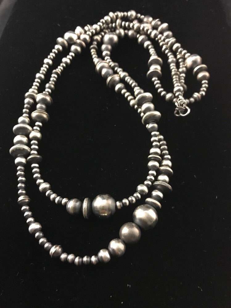 Native American Sterling Silver Navajo Pearls Mixed Beads 48" Necklace 92320