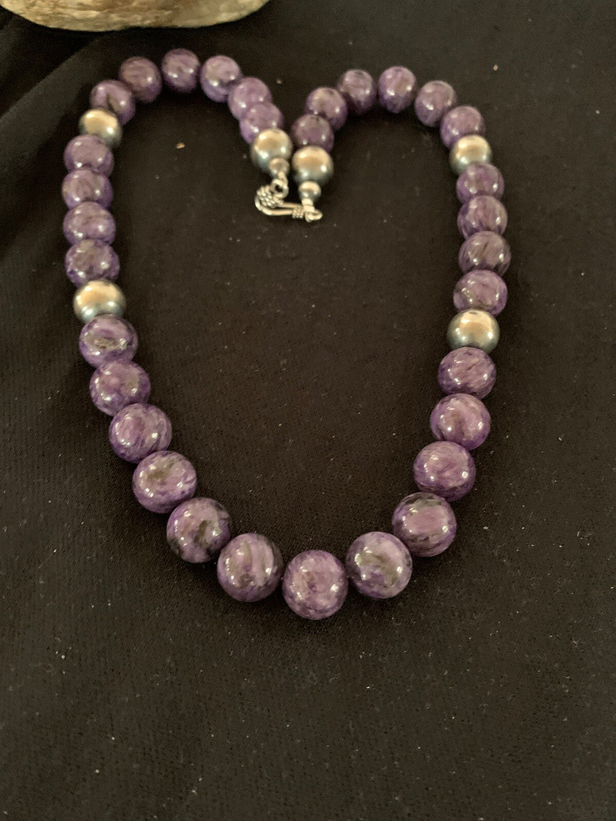 Purple Stone Bead Navajo Pearls Sterling Silver Necklace 04660