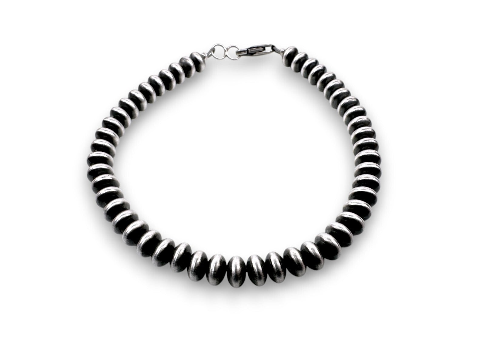 Navajo Sterling Silver Rondelles Saucer Flat Bead Bracelet 6mm 6" 97606
