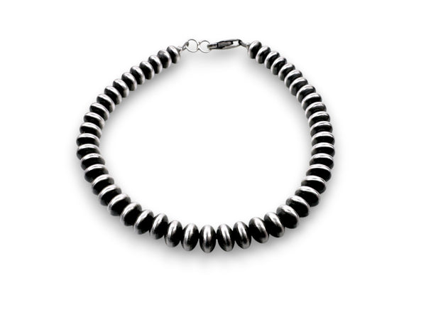 Navajo Rondelles Saucer Flat Bead Bracelet 6mm 6" | Sterling Silver | Authentic Native American Handmade | 97606