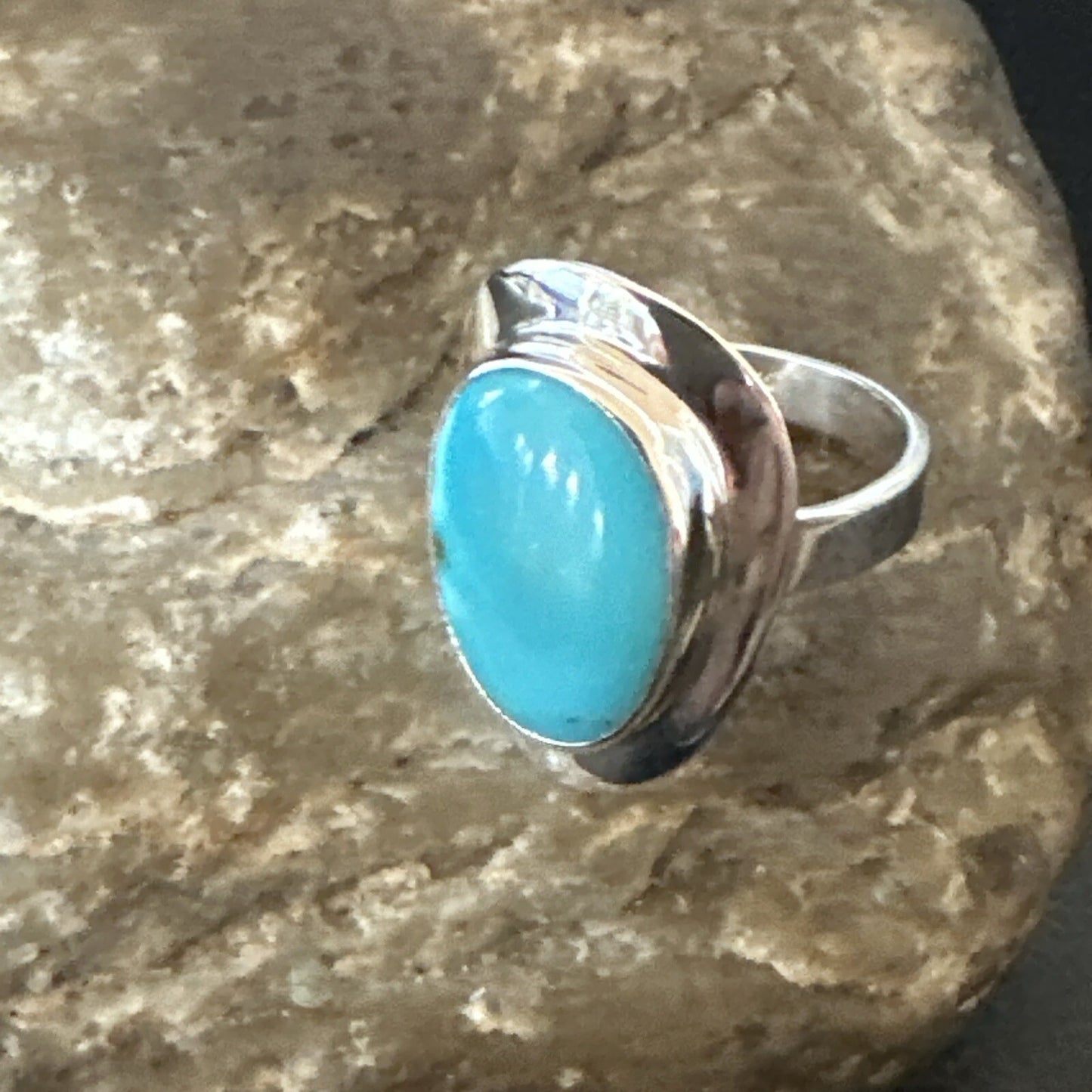 Southwestern Sterling Silver Blue Kingman Turquoise Ring Size 7 18509