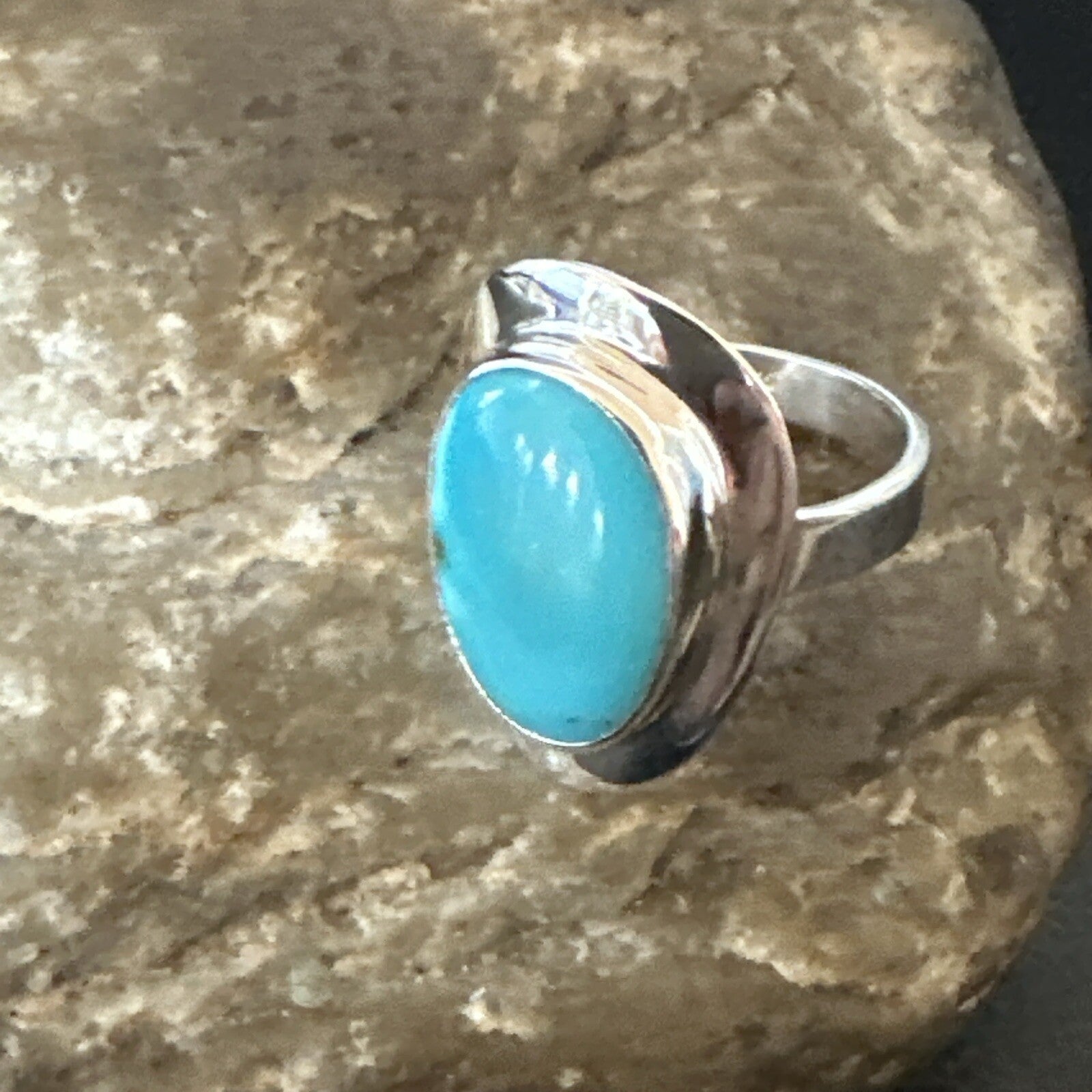 Southwestern Sterling Silver Blue Kingman Turquoise Ring Size 7 18509