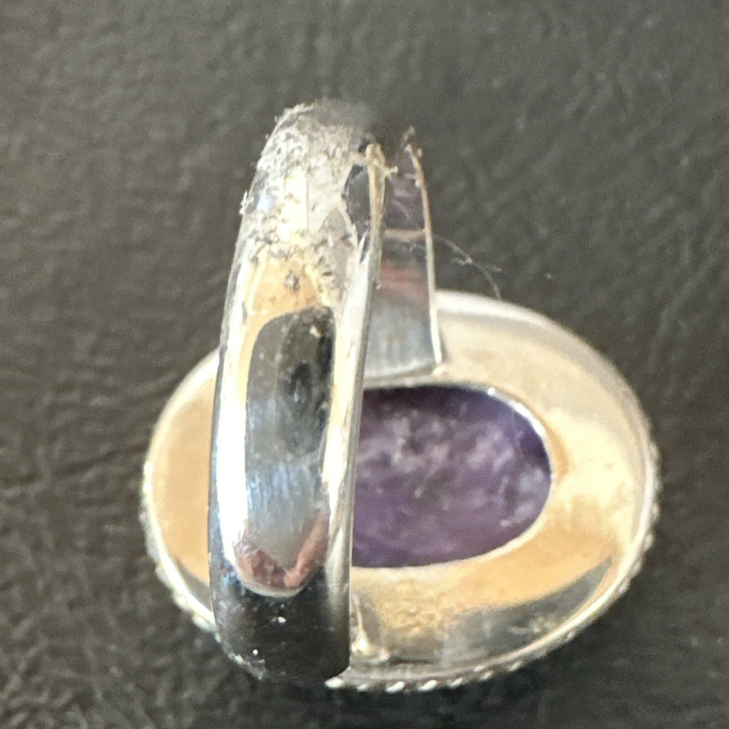 Womens Purple Charoite Navajo Sterling Silver Oval Ring Adjustable Size 9 17245