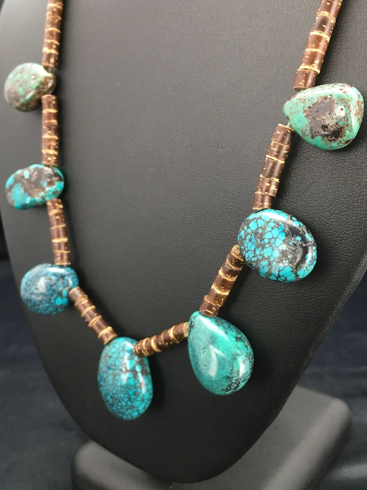 Spider Web Turquoise & Bone Bead Southwestern Sterling Silver Necklace 20" 02628
