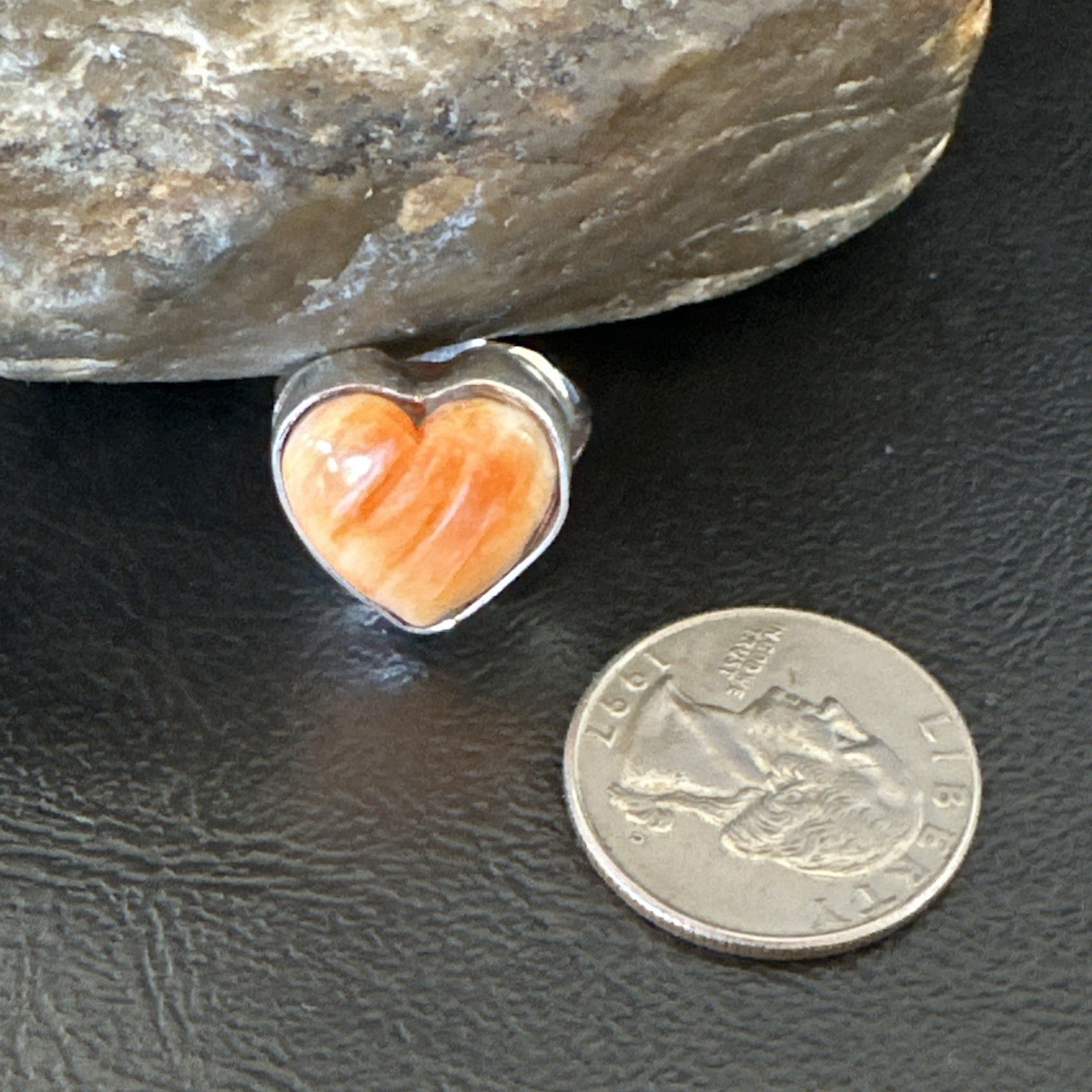 Orange Heart Ring Handmade Navajo Spiny Oyster Sterling Silver Sz 7.5 19331