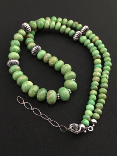 Authentic Navajo Green Kingman Turquoise Sterling Silver Necklace 20” 1290