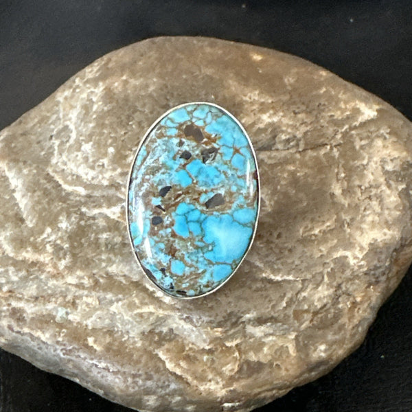 Blue Turquoise#8 Southwestern Ring Size 7 | Sterling Silver | Authentic Native American Handmade | 19738