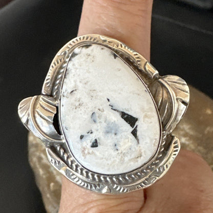 Mens Womens White Buffalo Turquoise Navajo Sterling Silver Ring Size 10 18104