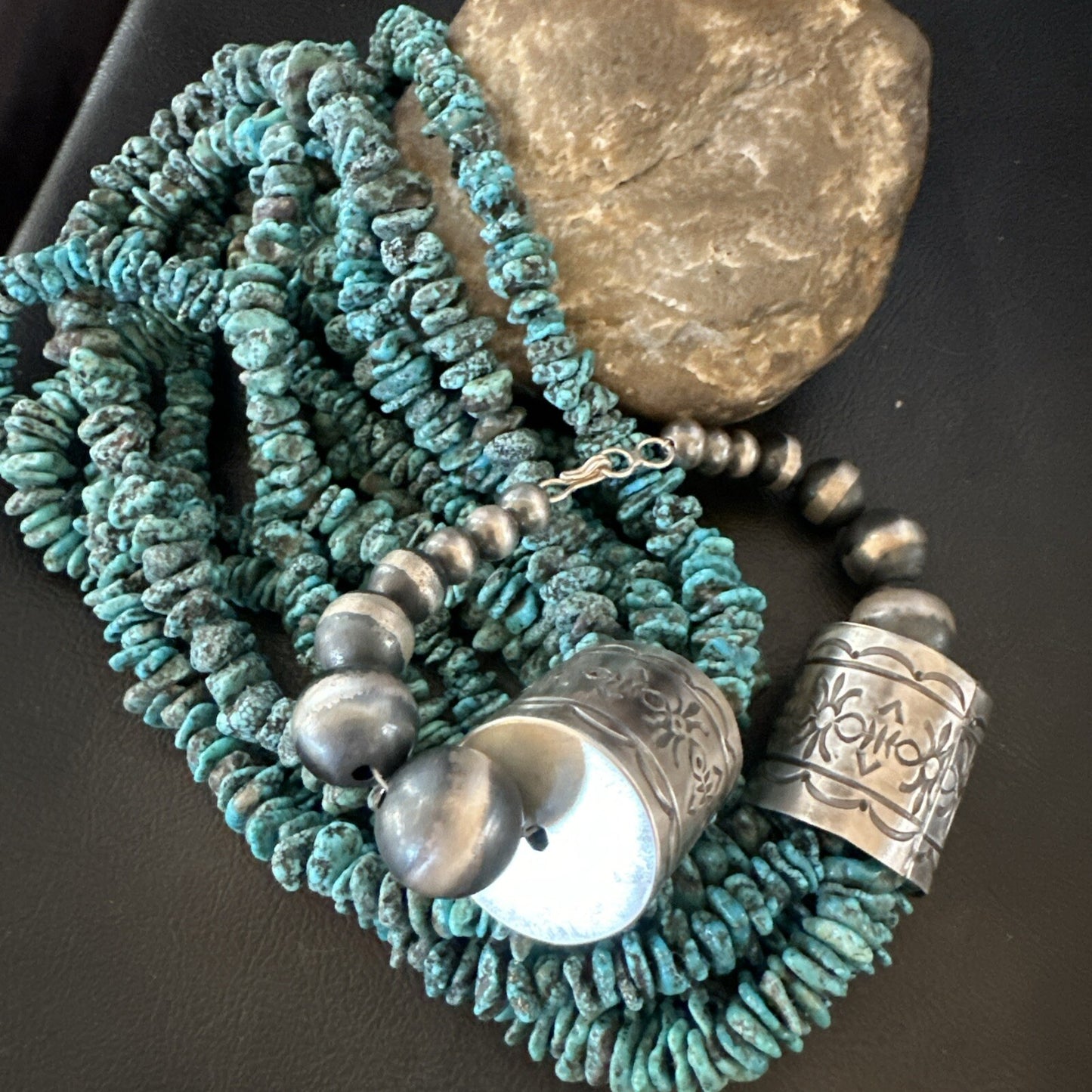XL Navajo Blue Kingman Turquoise Sterling Silver 7S Turquoise Necklace 23” 18664