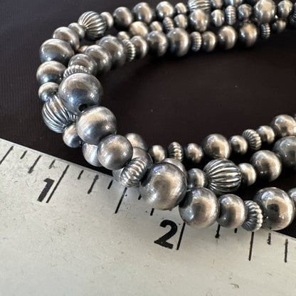 Mixed Bead Sterling Silver Navajo Pearls Necklace 22” 3 Strand 94422
