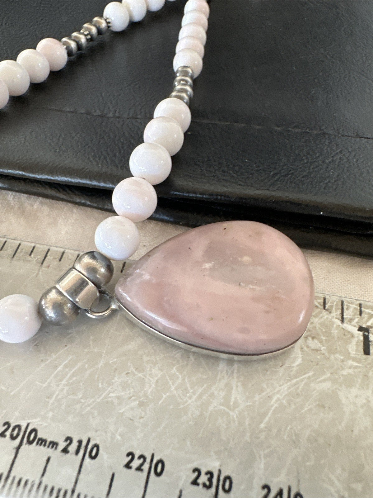 Southwestern Sterling Silver Pink Queen Conch Bead Necklace Pendant 20" 19583