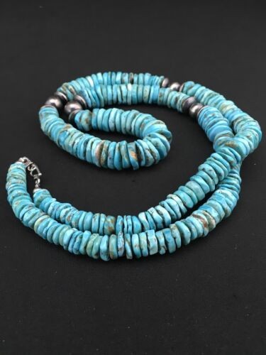 Navajo Sterling Silver Blue Turquoise Graduated Necklace 32" 1338