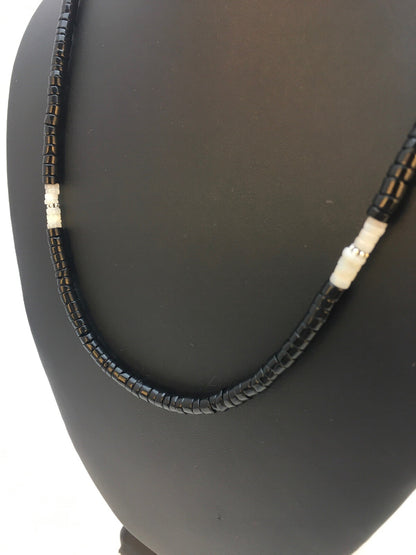 Southwestern White MOP Heishi Black Onyx Sterling Silver Mens Necklace 8901