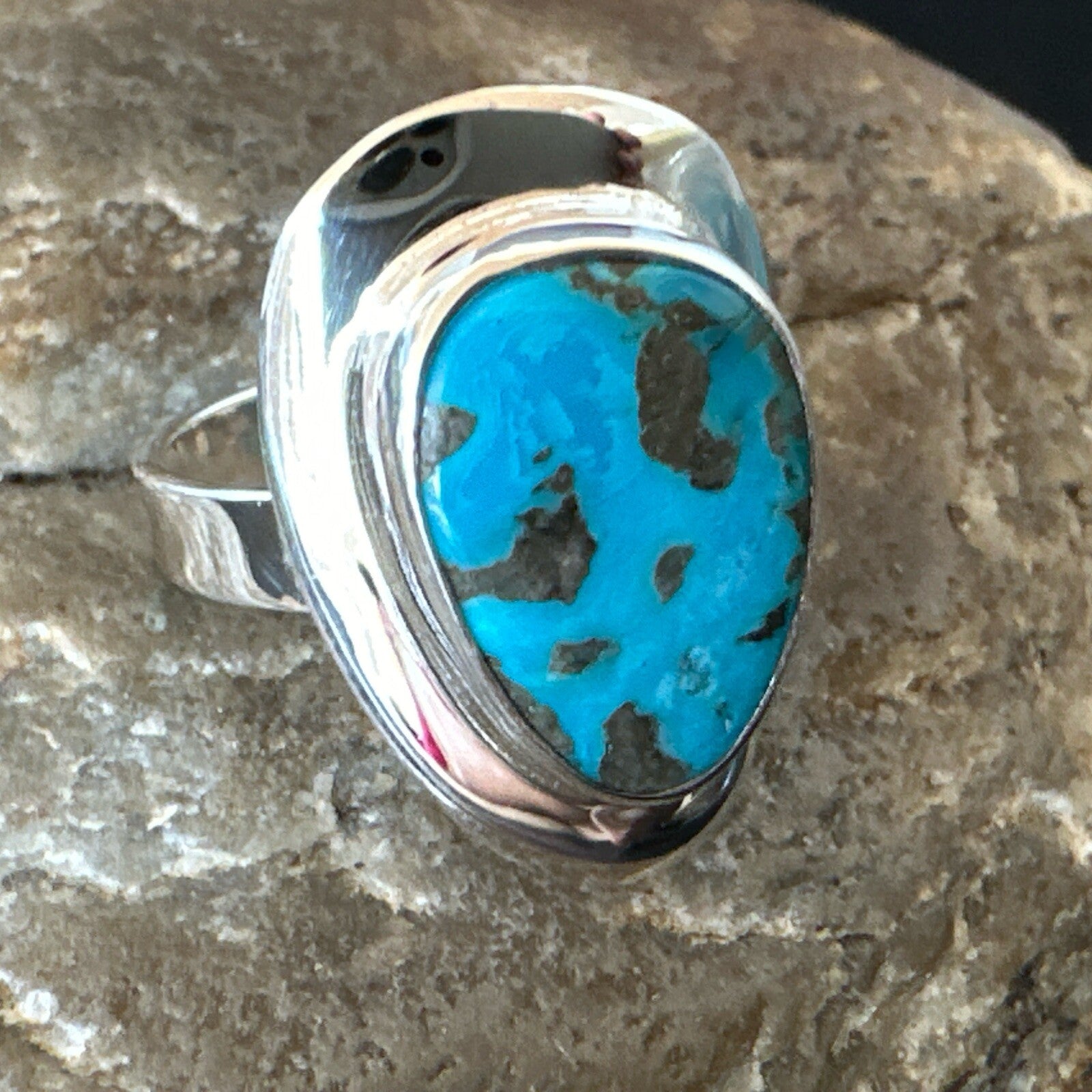 Southwestern Sterling Silver Blue Kingman Turquoise Ring Size 8 18520