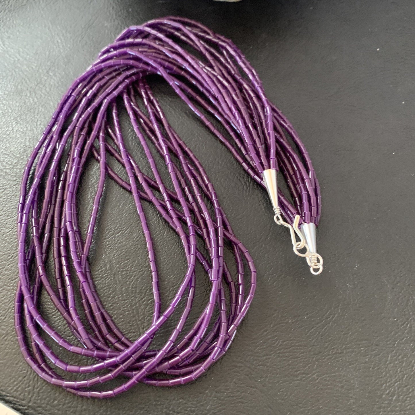 Purple Stone Sterling 10 Strand Stabilized Tube Heishi Necklace 24" 13420