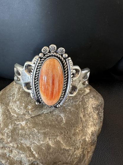 WoMens Tufa Orange Spiny Oyster Navajo Sterling Silver Cuff Bracelet 7.7" 19455