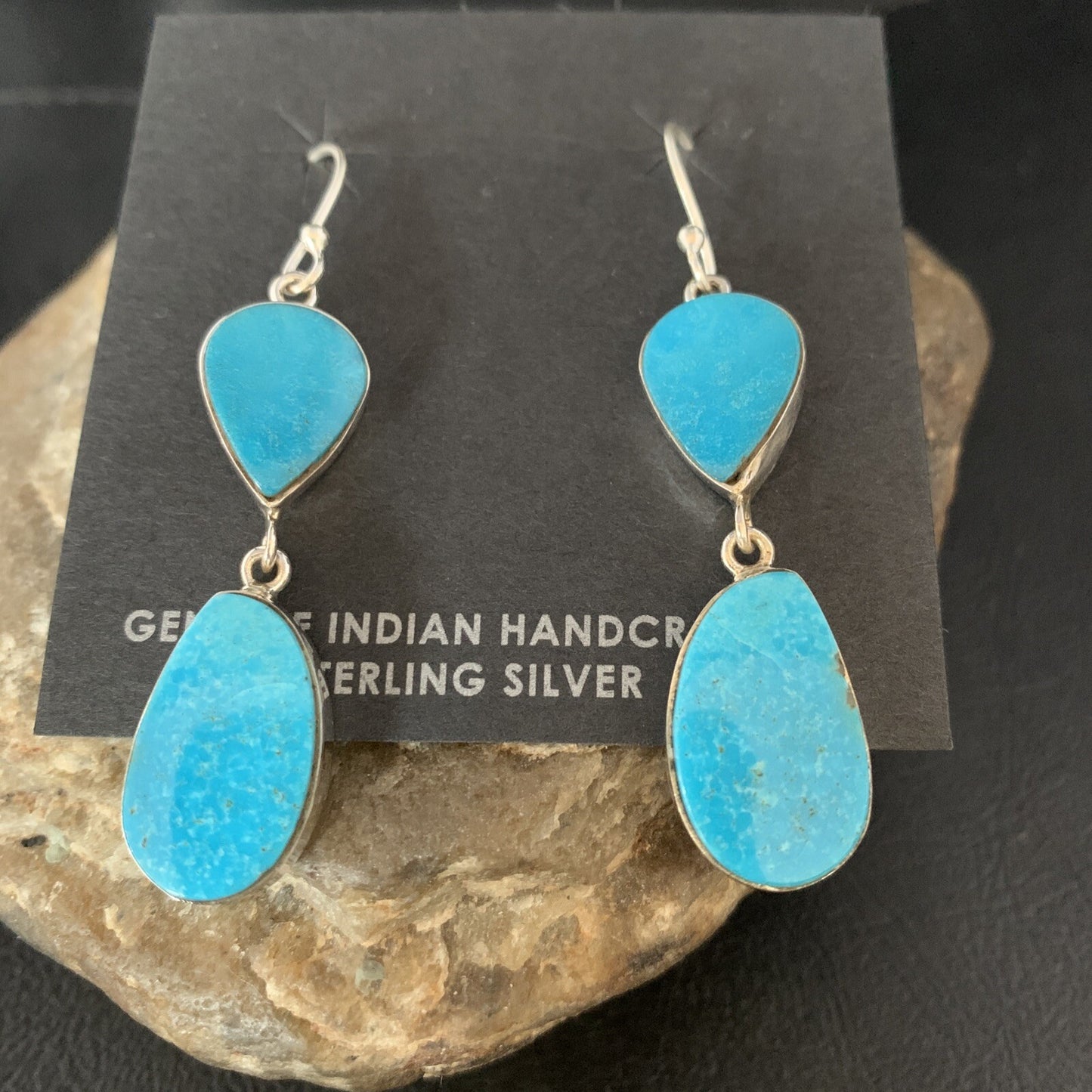 Kingman Turquoise Navajo Sterling Silver Dangle Earrings 1.5" 14105