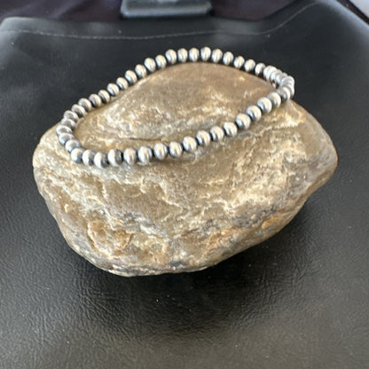 Stretch Navajo 5mm Beads 8” Sterling Silver Bracelet 90503