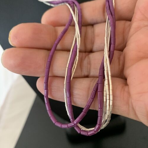 Sugilite Tube Beads Heishi Necklace | 5-Strand Liquid Sterling Silver | 2180
