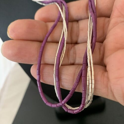 Sugilite Tube Beads Heishi Necklace | 5-Strand Liquid Sterling Silver | 2180