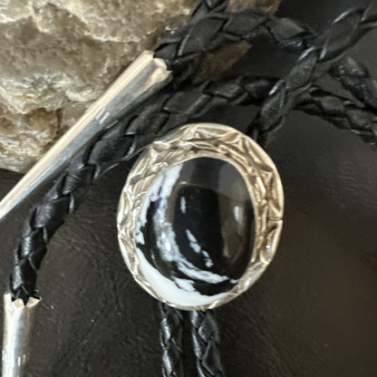 Mens BOLO TIE WHITE BUFFALO TURQUOISE Sterling Silver Navajo 1" 19123