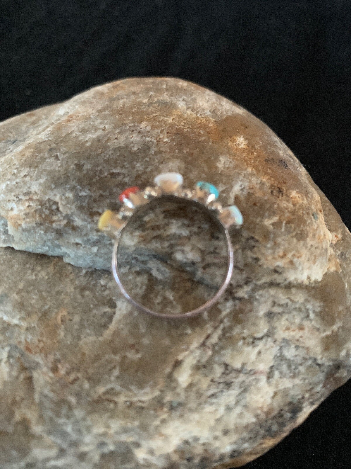 Opal Coral & Turquoise Zuni Sterling Silver Ring Size 6.5 8838