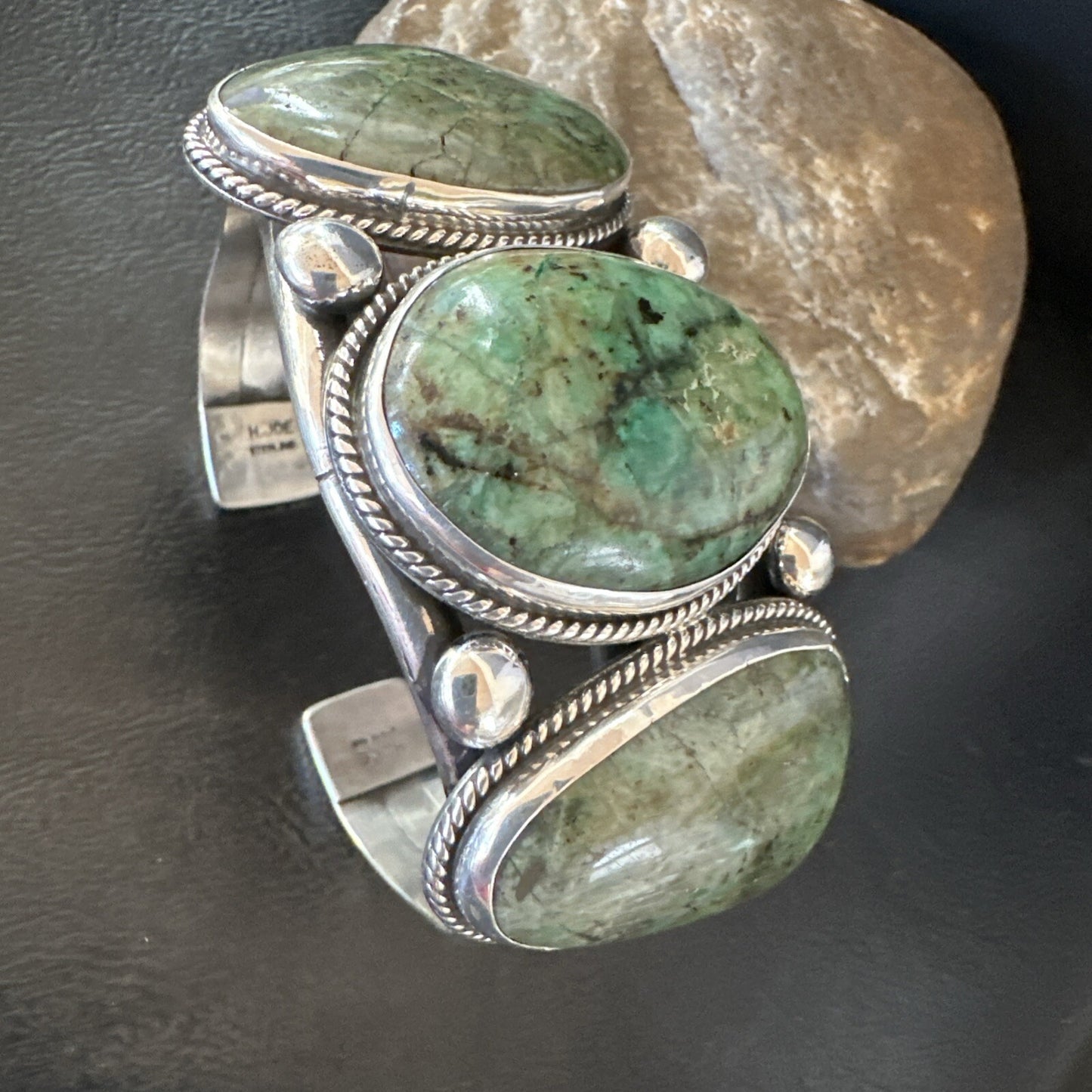 Navajo Green Royston TURQUOISE Stamped Sterling Silver Cuff Bracelet 8.5" 18718