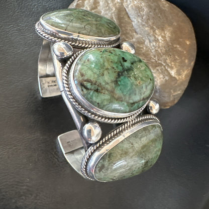 Navajo Green Royston TURQUOISE Stamped Sterling Silver Cuff Bracelet 8.5" 18718