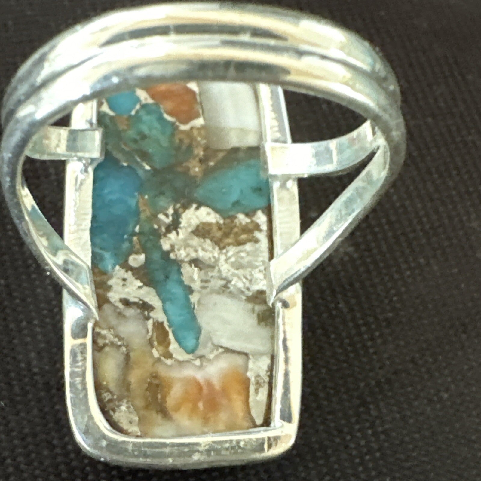 Blue Turquoise Spiny Oyster Southwestern Sterling Silver Ring Size 6 18513