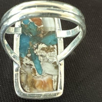 Blue Turquoise Spiny Oyster Southwestern Sterling Silver Ring Size 6 18513
