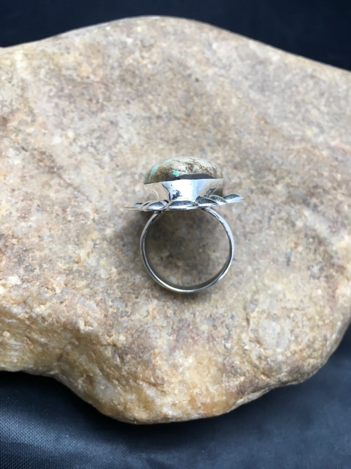 Turquoise Southwestern Sterling Silver Ring Size 8.25 2598