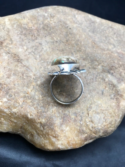 Turquoise Southwestern Sterling Silver Ring Size 8.25 2598
