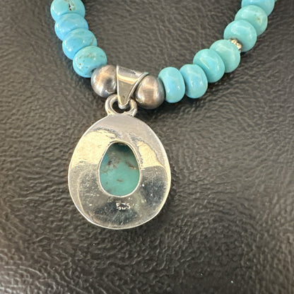 WoMens Blue Kingman Turquoise Pendant Navajo Sterling Silver Necklace 21" 18424