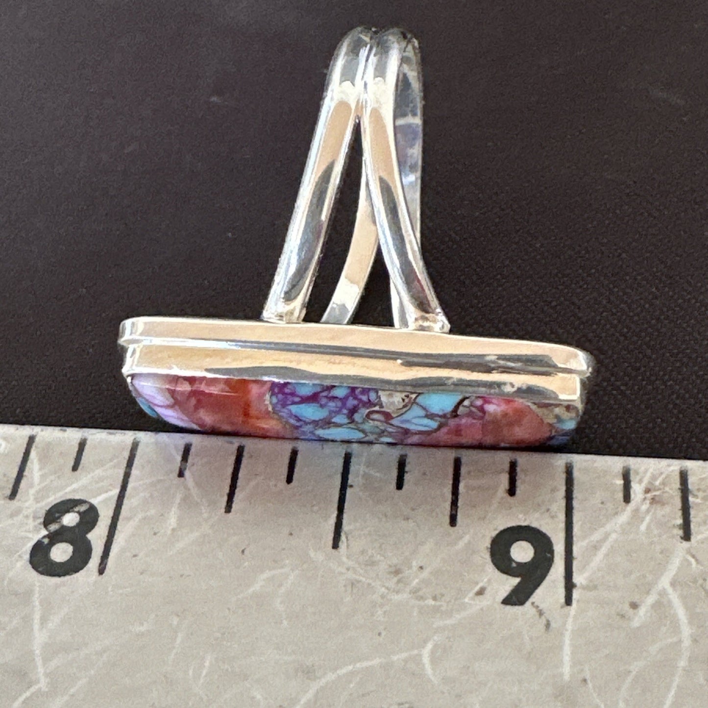 Blue Turquoise Spiny Oyster Southwestern Sterling Silver Ring Size 9 18540