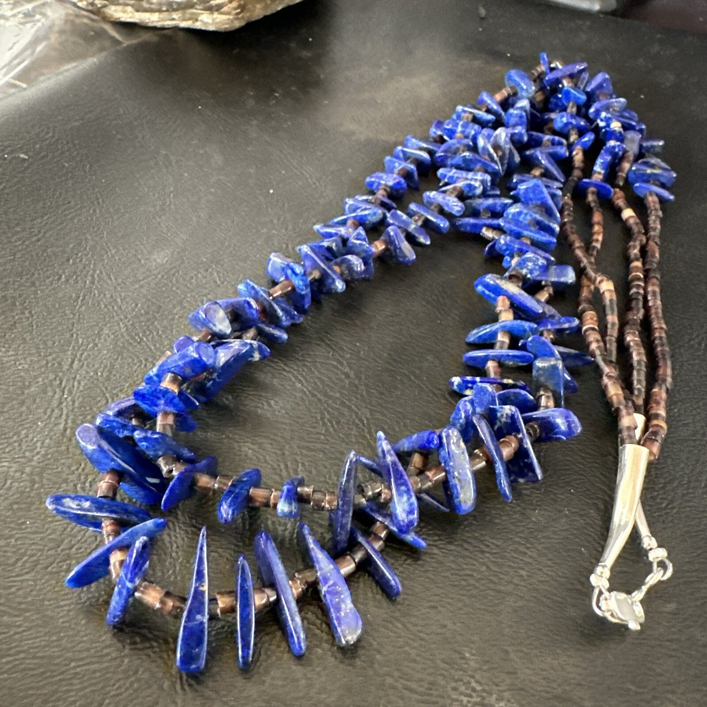 Mens Womens Lapis Lazuli Shell 2S Navajo Sterling Silver 30" Necklace 17838