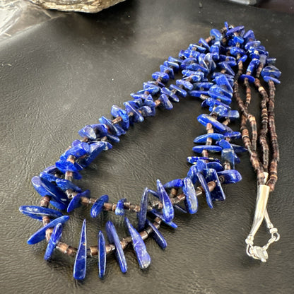 Mens Womens Lapis Lazuli Shell 2S Navajo Sterling Silver 30" Necklace 17838